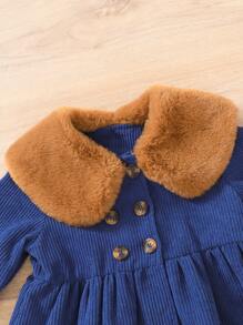 Baby Girl Borg Collar Double Breasted Coat & Hat - Blue - View 5