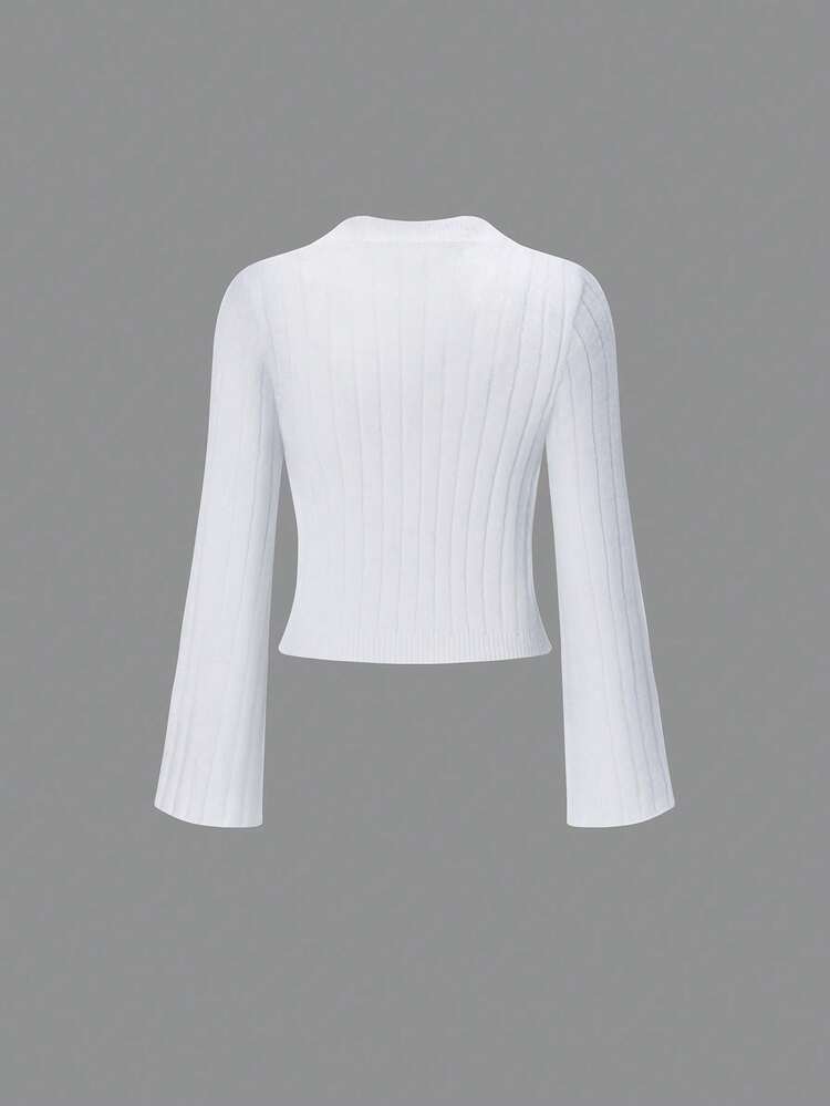 Solid V Neck Ribbed Knit Pullover Fall Winter Sweater