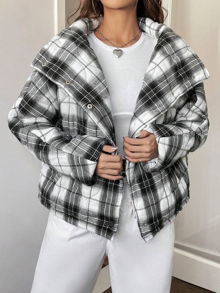 Plaid Print Women's Winter Warm Padded Coat