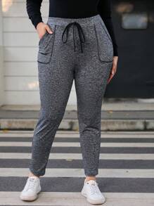 SHEIN LUNE Talla grande Pantalones con nudo con bolsillo oblicuo