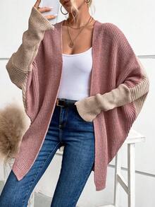 SHEIN Clasi Áo khoác cardigan tay cánh dơi hai tông màu - Nhiều màu - Xem 5