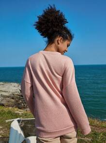 In My Nature Solid Drop Shoulder Outdoor Sweatshirt - Baby Pink - View 2