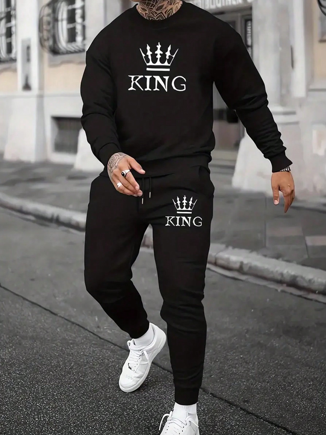 Manfinity Dauomo Men Crown & Letter Graphic Sweatshirt & Sweatpants