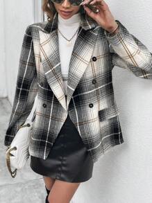 Chiquease 格紋雙排釦西裝外套 - 黑與白 - 查看 3
