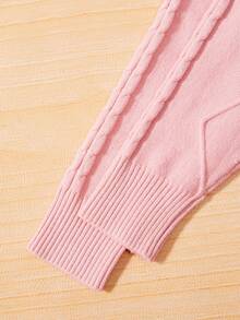 SHEIN Young Girl Statement Collar Pearls Beaded Cable Knit Sweater - Dusty Pink - View 4