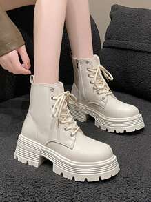 Mulheres Botas De Moda , Caloroso E Ankle Boots E Botas Curtas Para Mulheres , Tamanho Grande ; Sola Grossa , Afivelado Motocicleta Botas , Novo Estilo Coreano Couro Do Plutônio Superfície Mulheres Botas , Confortável Sola Macia Bezerro Médio Mulheres Botas