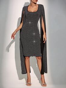 SHEIN Privé áo tay cánh Long lanh Váy bodycon - Xám - Xem 1