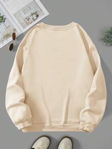 SHEIN LUNE Book & Floral Print Thermal Pullover - Apricot - View 2