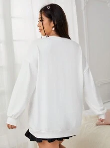 SHEIN EZwear Plus Size Guacamole & Letter Print Drop Shoulder Sweatshirt