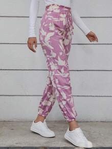 SHEIN LUNE Floral Print Knot Waist Pants - Multicolor - View 5