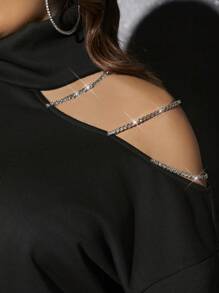 SHEIN SXY Plus Rhinestone Detail Cut Out Drop Shoulder Sweatshirt Dress Winter Fall Autumn - Black - View 6