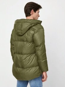RueChic Men Drawstring Waist Hooded Puffer Coat - Green - View 2