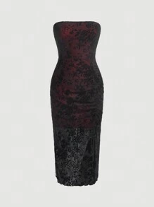SHEIN MOD In hoa Tách đùi Váy ống - Đỏ - Xem 1