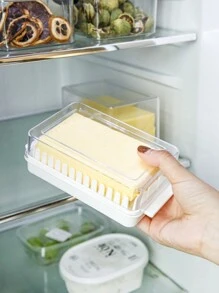 SHEIN Basic living 1入組切割黃油盤子,奶酪切片機收納盒黃油,塑膠黃油盤子帶蓋,黃油密封保存容器盒,飼養員容器適用於冰箱檯面黃油收納和準確切割, - 白色 - 查看 3