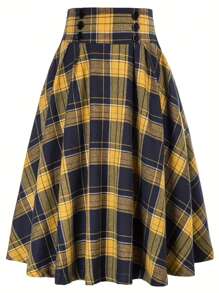 Plus Plaid Print Flare Skirt - Multicolor - View 1