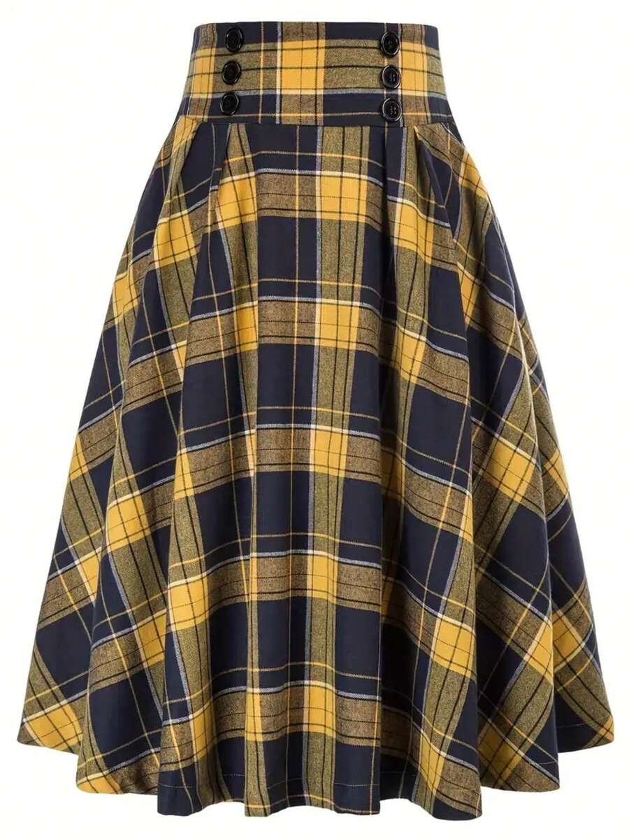 Plus Plaid Print Flare Skirt - Multicolor - View 1