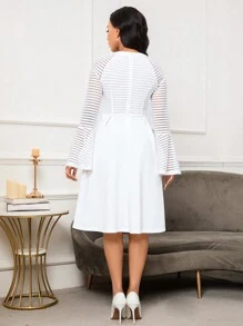 SHEIN Lady Mesh Flare Sleeve Dress - White - View 2