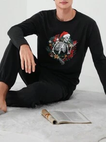 RueChic Men Christmas Print Tee & Sweatpants - Black - View 5