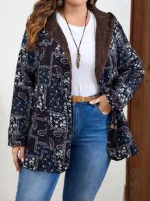 EMERY ROSE Hơn In hoa Paisley Lót Teddy Áo trùm đầu - Nhiều màu - Xem 1