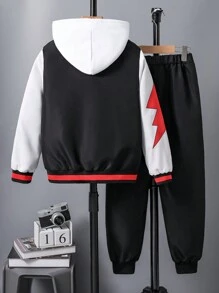 SHEIN Tween Boy Letter Graphic Colorblock Varsity Jacket & Pants Without Hoodie