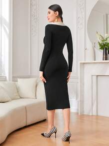 Modelyn Pulloverkleid mit zweifarbig Knopf Detail, - Schwarz - Übersicht 2