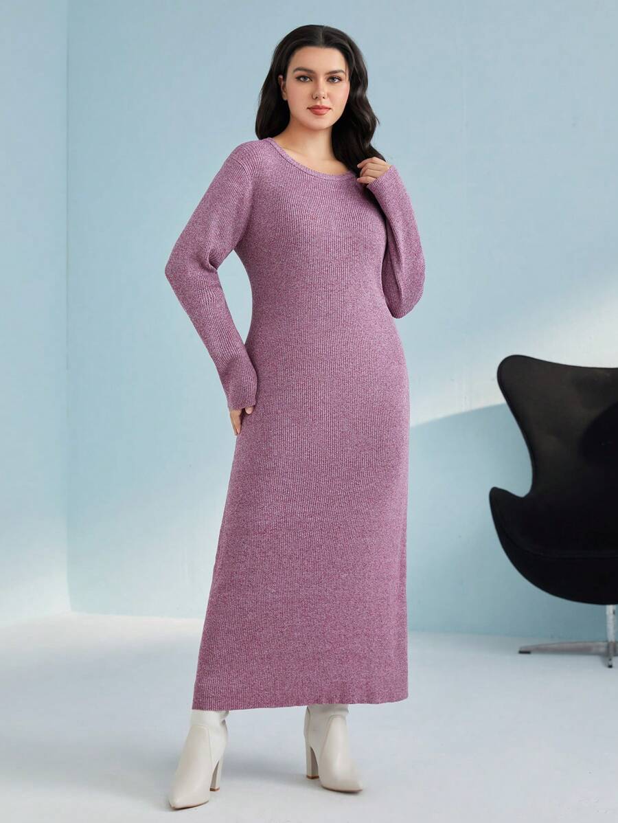 Mulvari Plus Marled Knit Sweater Dress Without Belt - Purple - View 1