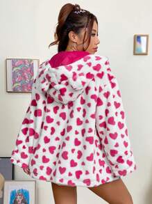 SHEIN EZwear Vrouwen Jas met capuchon Met Hart Geprint Patroon