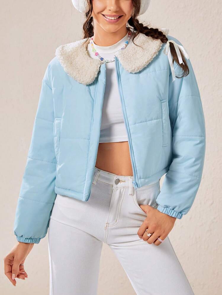 Borg Collar Drop Shoulder Padded Coat
