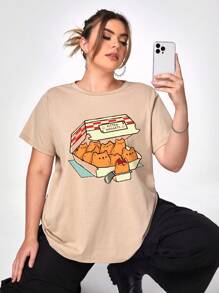 Tobefonseca Artist Girlcore Plus 卡通图案 T 恤，适合夏季、棉质、假日、度假、春季、节日、伊比沙岛 - 杏色 - 查看 3