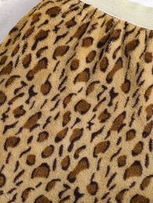 SHEIN 女小童豹紋印花織帶拼接半身裙 - 彩色 - 查看 3