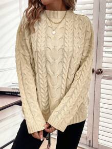 Chiquease Solid Cable Knit Pullover Fall Winter Sweater - Apricot - View 6