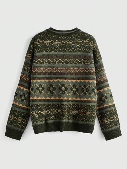 Academia Plus Geo Pattern Drop Shoulder Sweater