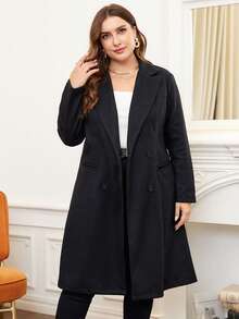 SHEIN Franclia 大碼西裝領雙排釦外套 - 黑色 - 查看 4