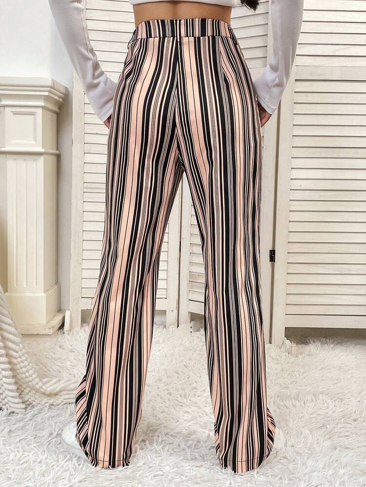 Striped Print Straight Leg Pants Fall Cloth For Women