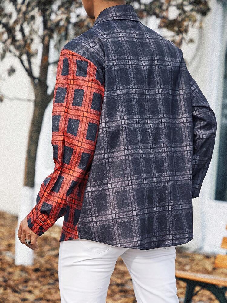 Men Plus Plaid Print Colorblock Shirt