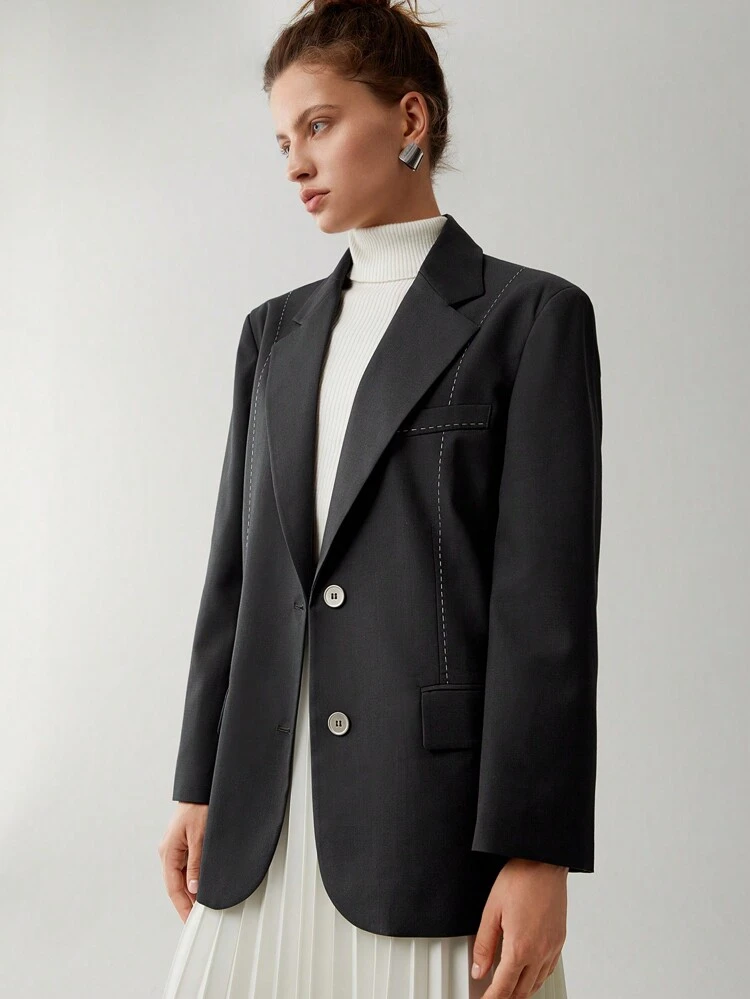 Solid Lapel Neck Single Breasted Blazer