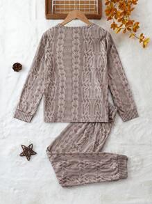 Tween Boy Solid Tee & Pants PJ Set - Brown - View 2