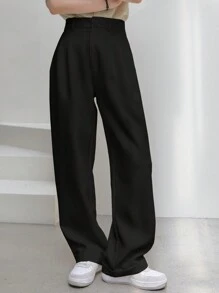 Dazy-Less 女士纯色褶皱商务休闲常规版型正装裤