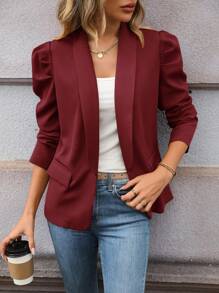 SHEIN Clasi Khăn quàng Ống tay áo Mở Mặt trước Áo vest - Màu Đỏ Sâu - Xem 1