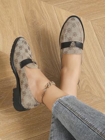 2025 Autumn Women's Elegant Flat Round Toe Camel Vintage Floral Polyester Mary Jane Loafers (Texture Of Upper Randomly Assigned)