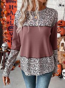 SHEIN LUNE Camiseta de hombros caídos con estampado de leopardo - Rosa vieja - Ver 6