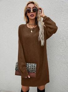 SHEIN Frenchy Thả vai Đầm Áo len - màu nâu - Xem 6