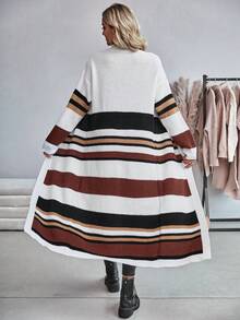 SHEIN Privé Striped Pattern Drop Shoulder Cardigan - Multicolor - View 2