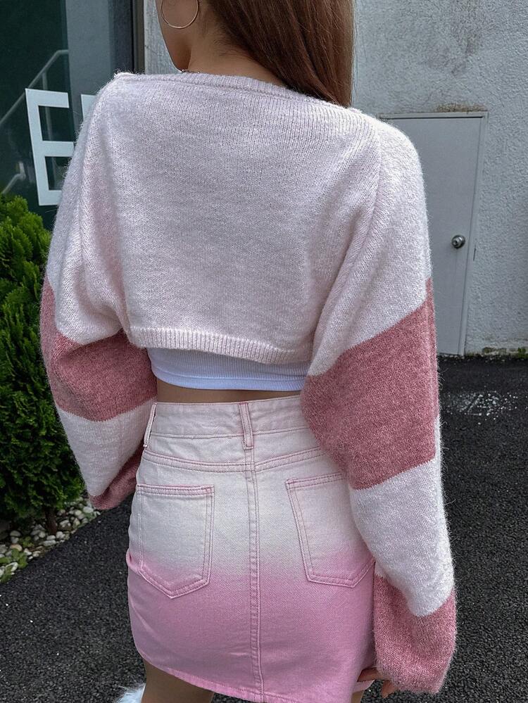 Two Tone Tie Front Crop Cardigan,Fall Clothes