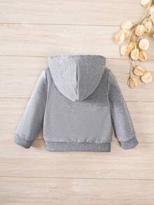 SHEIN Baby Boy Zip Up Hooded Coat - Light Grey - View 2