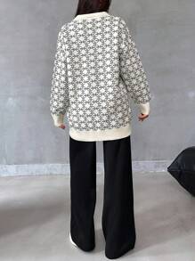 Cloudara Allover Pattern Drop Shoulder Sweater & Knit Pants - Black and White - View 3