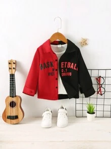 SHEIN 男小童字母圖案雙色襯衫不帶T恤 - 黑色 - 查看 1