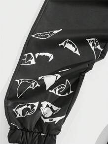 ROMWE MEN Goth 男士字母圖案腰部抽繩長褲 - 彩色 - 查看 4