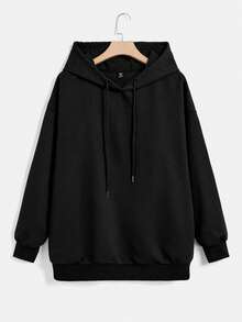 SHEIN EZwear Áo nỉ tay rớt vai cỡ lớn in khẩu hiệu - màu đen - Xem 2