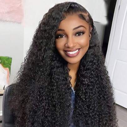 Peluca frontal de encaje rizado rizado de encaje transparente 13 x 4 Densidad 180% 12-26 pulgadas Color negro natural Peluca de cabello humano de encaje natural pre-desplumado Peluca de calidad superior para mujeres